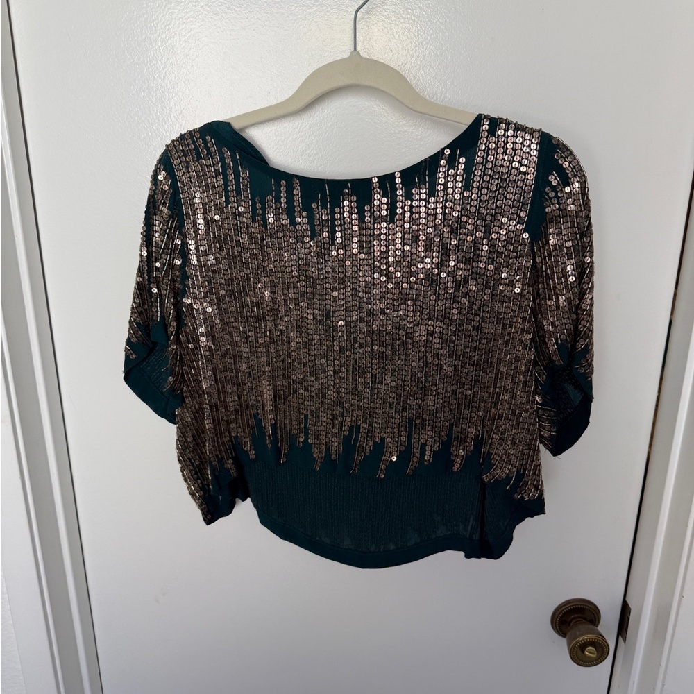 Sequin Embellished Green Dolman Top